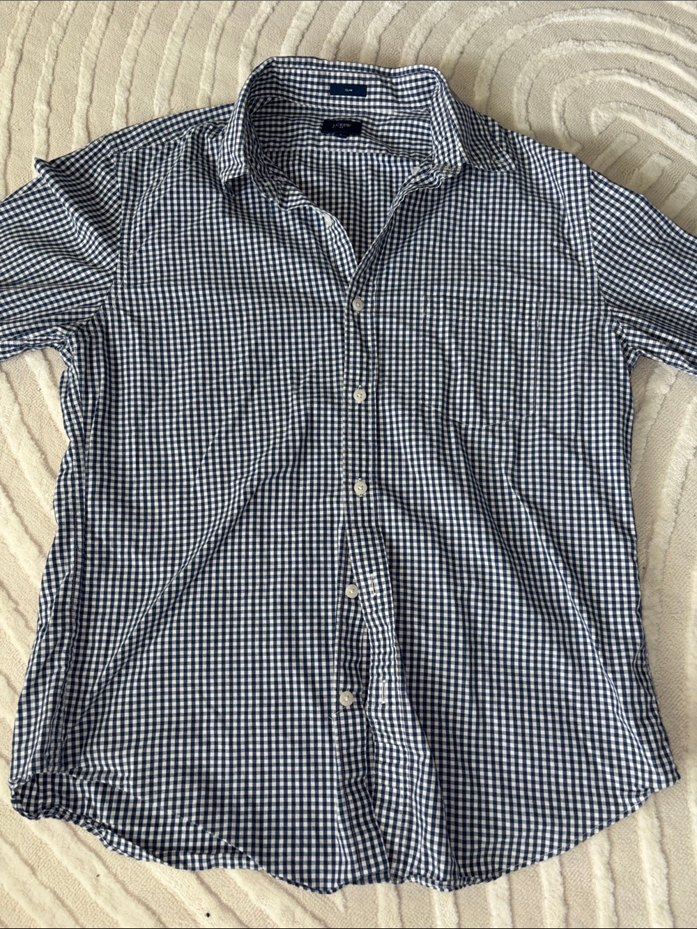 J. Crew Blue and White Gingham Button-Down Shirt - Large Slim!